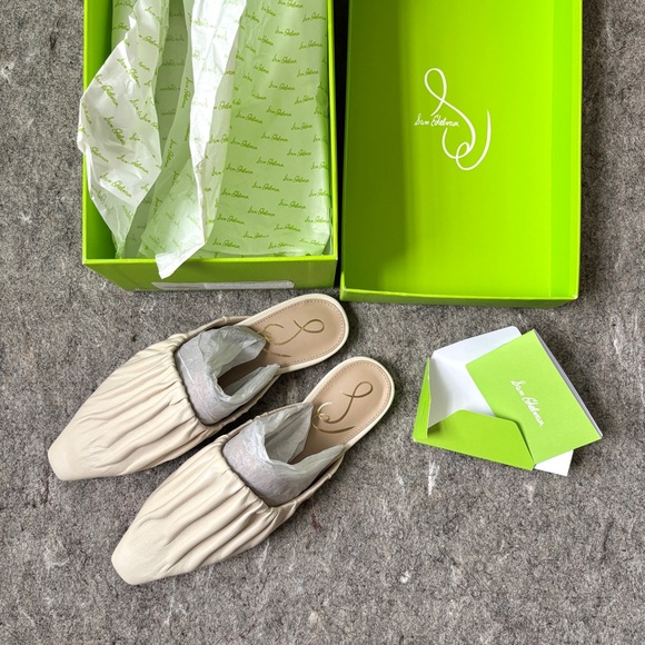 Sam Edelman Cecilia Ivory Leather square toe slip on mules flats - Picture 8 of 15